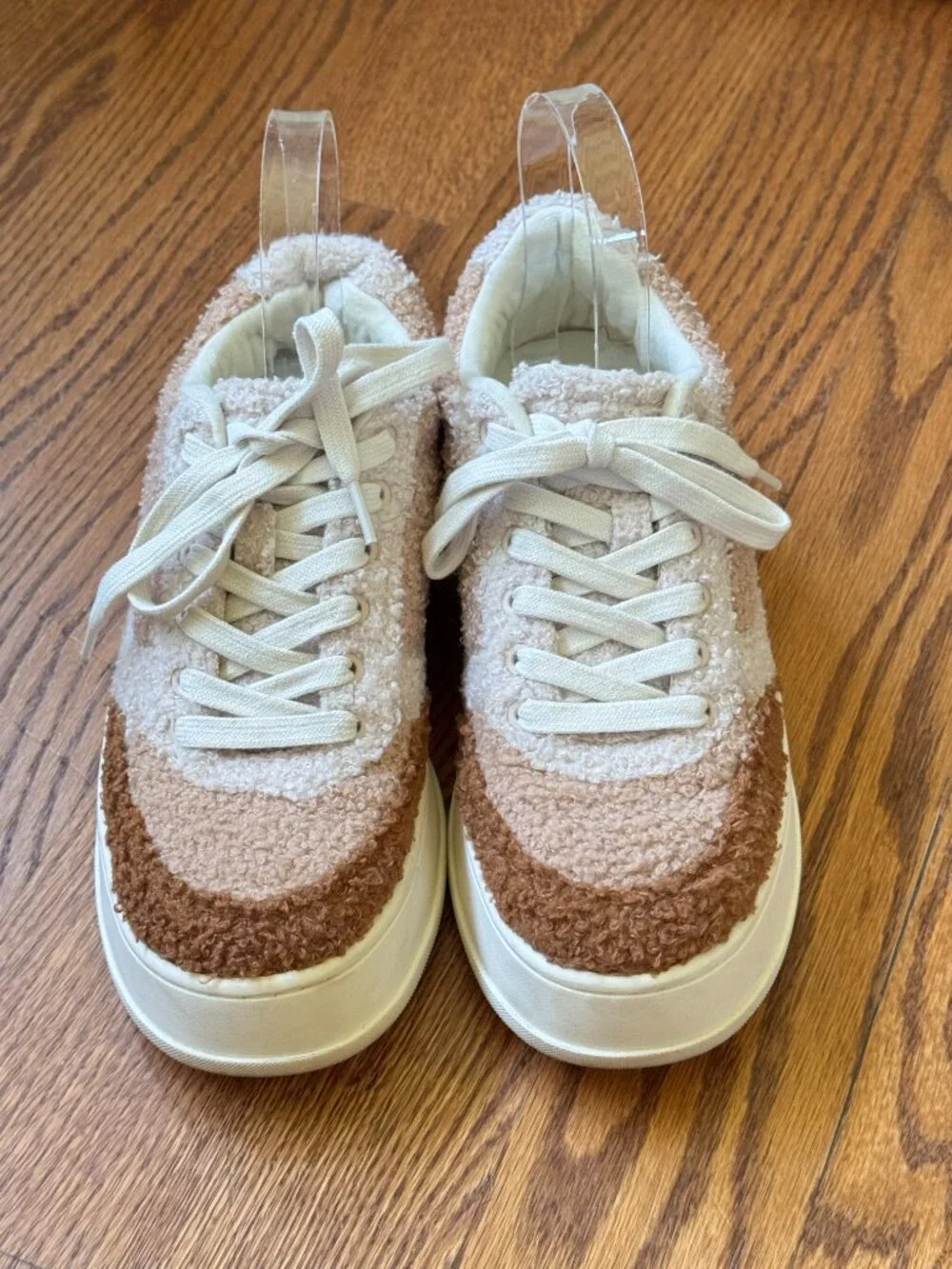 ZARA Teddy Sherpa Platform Sneakers Cream Brown sz (8) Colorblock